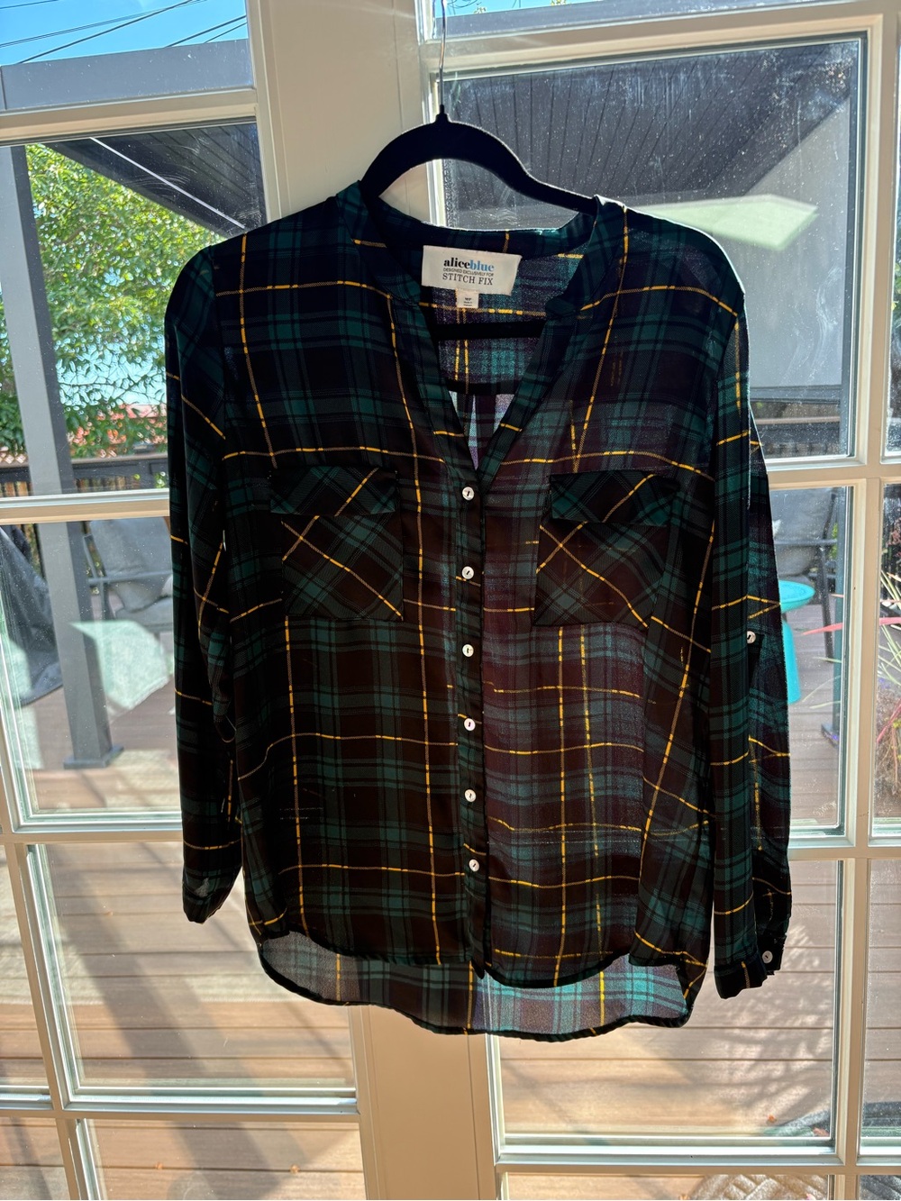 Alice Blue Green Plaid Button-Front Women's Shirt EUC